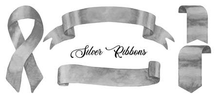 Set of watercolor silver ribbons.の写真素材
