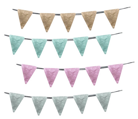 Water color holiday flags and garlands setの写真素材