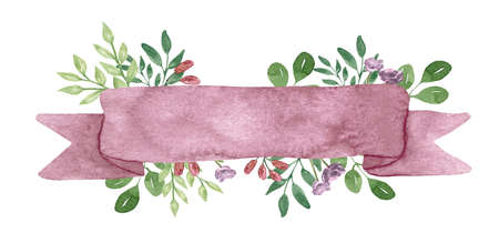 Old vintage scroll paper. Old paper rolled banner. Medieval abstract ribbons. Old style stroked vintage design. Watercolor Design -Ribbon bannersの写真素材