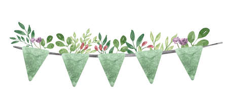 Water color holiday flags and garlands set isolated illustrationの写真素材