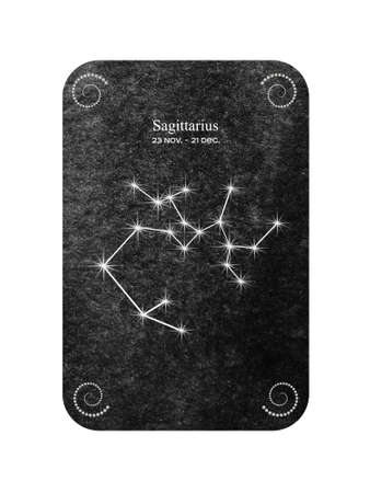Watercolor zodiac sign Sagittarius Constellation on dark black background.の写真素材