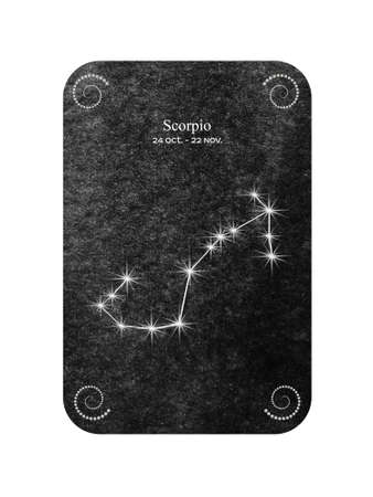 Watercolor zodiac sign Scorpio Constellation on dark black background.の写真素材