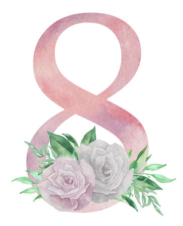 Floral Number - digit 8 with flowers bouquet composition. Unique collection for wedding invites decoration other concept ideas.の写真素材