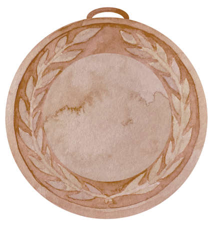 Watercolor bronze medal. Round shapeの写真素材