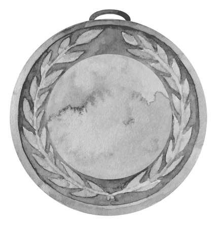 Watercolor silver medal. Round shapeの写真素材