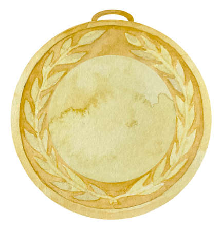 Watercolor Gold medal. Round shapeの写真素材
