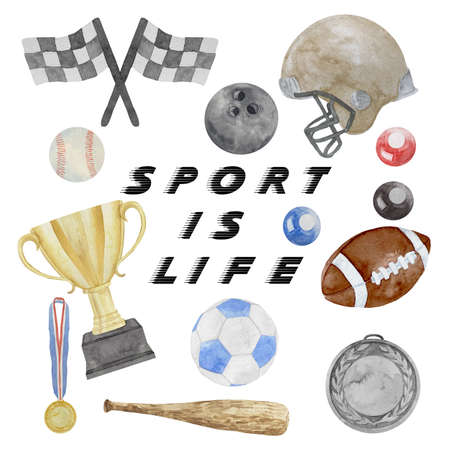 Watercolor Ball Sports Illustration, Ball Sports Clipartの写真素材