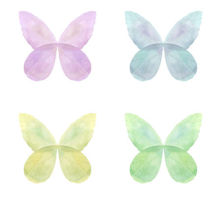 Set of beautiful watercolor butterflies. blue, yellow and red butterfly illustrationの写真素材