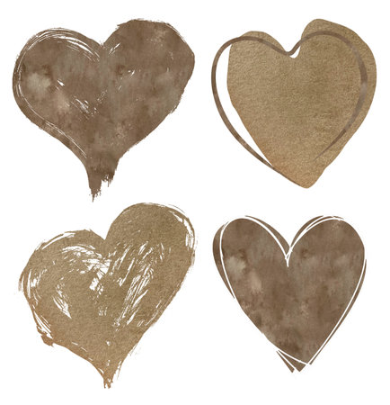 Watercolor set of brown hearts. Black lives matter. Valentine's Day decoration. Nude and neutral colors.の写真素材