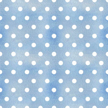 Blue watercolor baby boy seamless pattern with white points. Baby blue paint brush stroke background.の写真素材