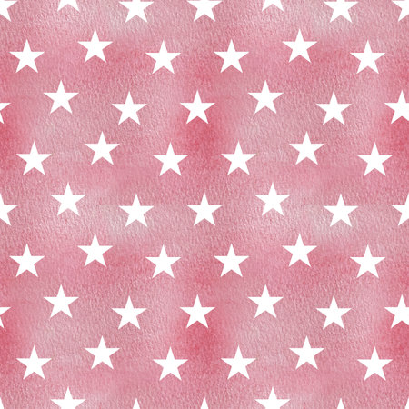 Pink watercolor baby girl seamless pattern with white stars. Baby pink paint brush stroke background.の写真素材