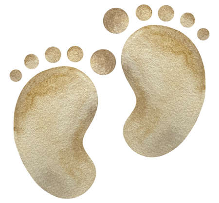 Watercolor hand drawn baby boy ang girl beige foot print isolated on white background. Its a boy and its a girl illustration. Baby shower illustrationの写真素材