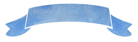 Watercolor blue ribbon. Old scroll paper, rolled banner. blue abstract ribbon banner on whiteの写真素材