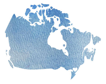 Hand drawn watercolor blue sattelite map of Canada with indication of Toronto.の写真素材