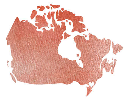 Hand drawn red watercolor sattelite map of Canada with indication of Toronto.の写真素材