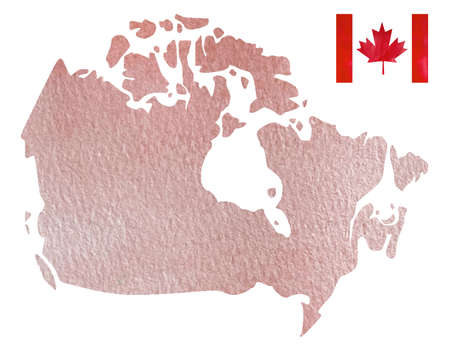 Hand drawn red watercolor sattelite map of Canada with a flag.の写真素材