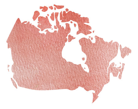 Hand drawn watercolor red sattelite map of Canada.の写真素材