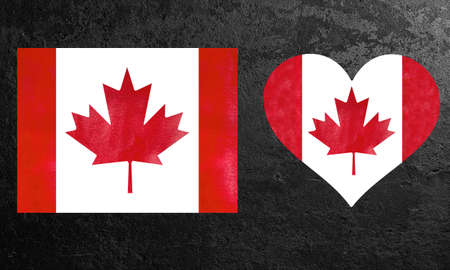 Watercolor Canada national country flag. Canadian flag in heart shapeの写真素材