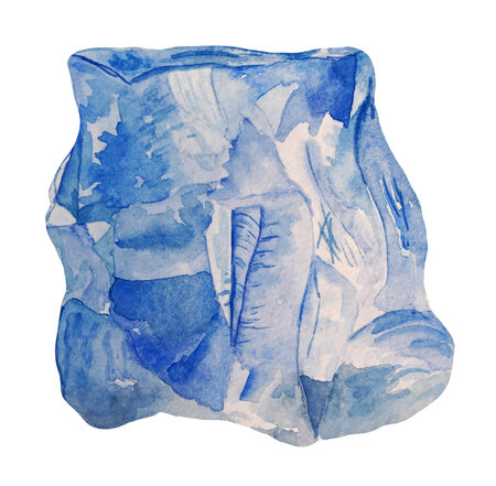 Watercolor illustration of sapphire stone with streaks effect. A cut of blue mineral. A gemstone slice.の写真素材