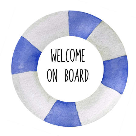 Hand drawn watercolor illustration bright lifebuoy blue and white colorsの写真素材