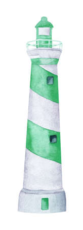 Nautical watercolor turquoise and white lighthouseの写真素材