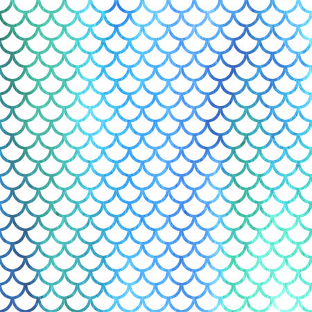 Watercolor white mermaid or fish scales background. Bright summer pattern with reptilian scalesの写真素材