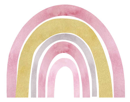 Watercolor illustration of boho nursery rainbow in pink neutral colorsの写真素材