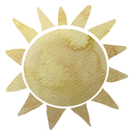 Cute Watercolor cartoon sun with rays in neutral boho style.の写真素材