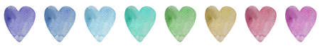 Hand drawn watercolor rainbow colors hearts set. Romantic cute design element for valentines day card.の写真素材