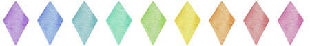 Hand drawn watercolor rainbow colors rhomb set. Cute element design for card.の写真素材