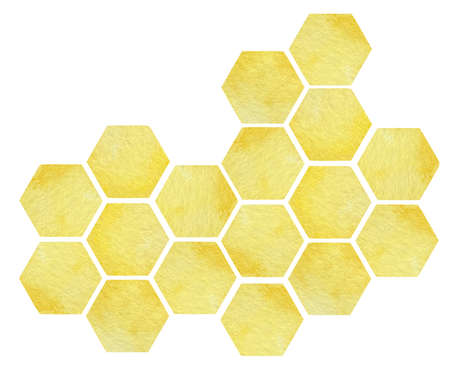 Watercolor illustration of yellow big bees combs isolated on white background. Bee backgroundの写真素材