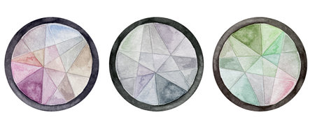 Watercolor illustration of multicolor eye shadow palettes set on white isolated backgroundの写真素材