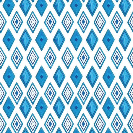 Watercolor seamless geometric pattern with rhombs on white backgroundの写真素材