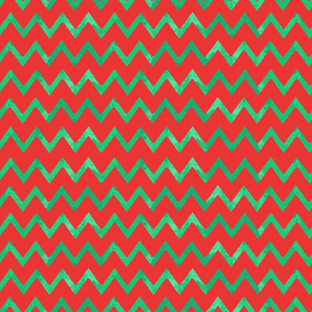 Watercolor christmas seamless pattern with abstract geometric green zigzag on red. Happy New and Merry Christmas texture.の写真素材