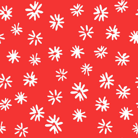 Watercolor christmas seamless pattern with abstract white snowflakes on red. Happy New and Merry Christmas texture.の写真素材