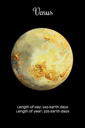Watercolor planet Venus on dark black background.の写真素材