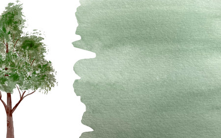 Watercolor green abstract background with forest tree. Landscape illustration watercolorの写真素材