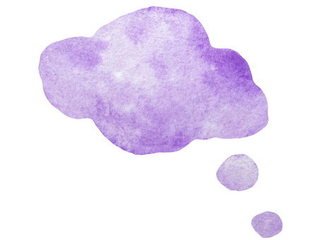 Watercolor illustration of purple speech and thought communication ckoud bubble isolated on whiteの写真素材