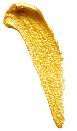 Watercolor gold paint smear stroke stain. Abstract gold glittering textured background.の写真素材