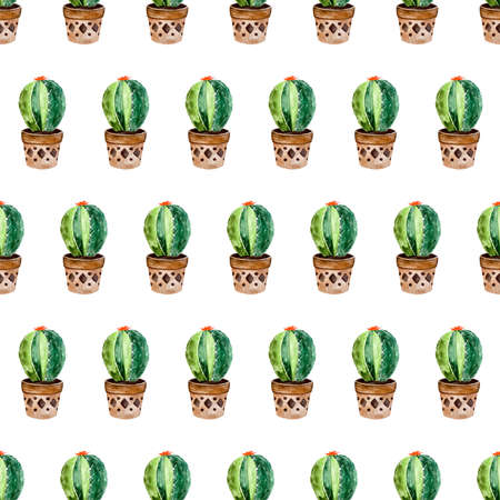 Watercolor seamless pattern with succulents and cactuses. Floral background.の写真素材
