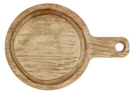 Watercolor set of culinary wooden brown cooking cutting board for the kitchenの写真素材