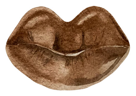Watercolor illustration of dark milk chocolate sensual lips with the effect of melting.の写真素材