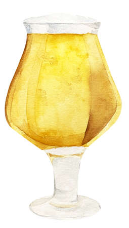 Watercolor illustration of high glass of fresh apple cider isolated on whiteの写真素材