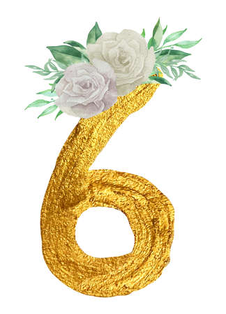 Floral Number - digit 0 with flowers bouquet composition. Unique collection for wedding invites decoration other concept ideas.の写真素材
