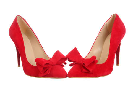 Red high heel women shoes isolated on white.の写真素材