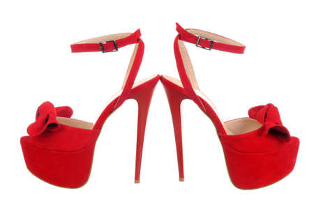 Red high heel women shoes isolated on white.の写真素材
