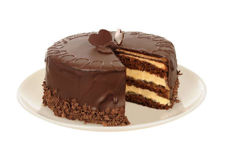 Tasty chocolate cake isolated on whiteの写真素材