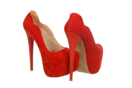 Red high heel women shoes isolated on white.の写真素材