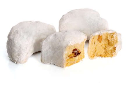 Cookies with powdered sugar isolated on whiteの写真素材