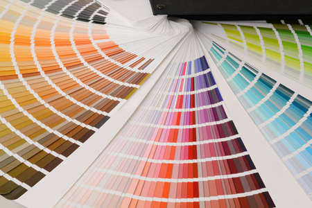 Color palette with various samples. Paint selection catalog, isolated on white background.の写真素材